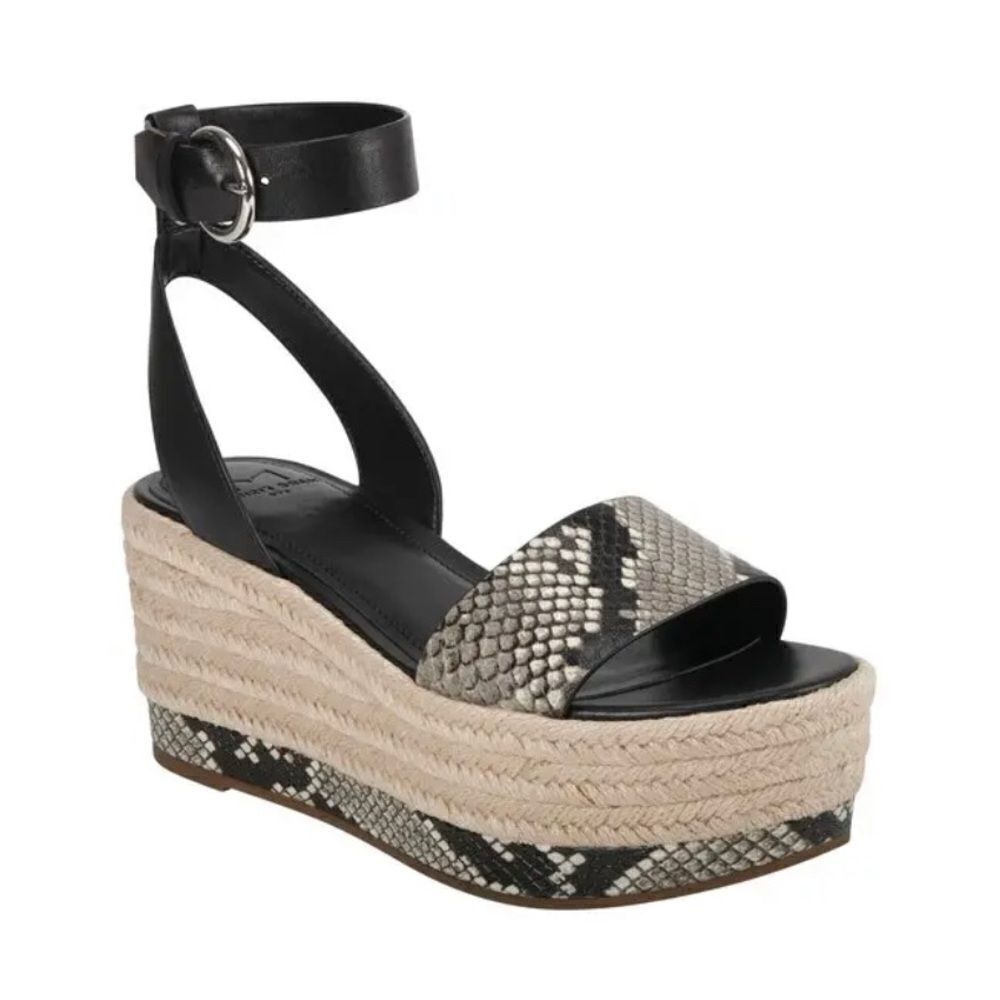 Marc Fisher Sandals Women’s 7.5 Gigli Black Leather Snake Print Platform Heel
